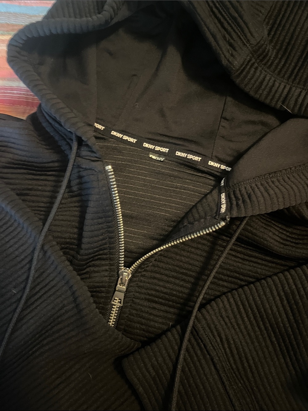 Dkny Women's Black Ribbed Half-Zip Hoodie - Picture 3 of 4